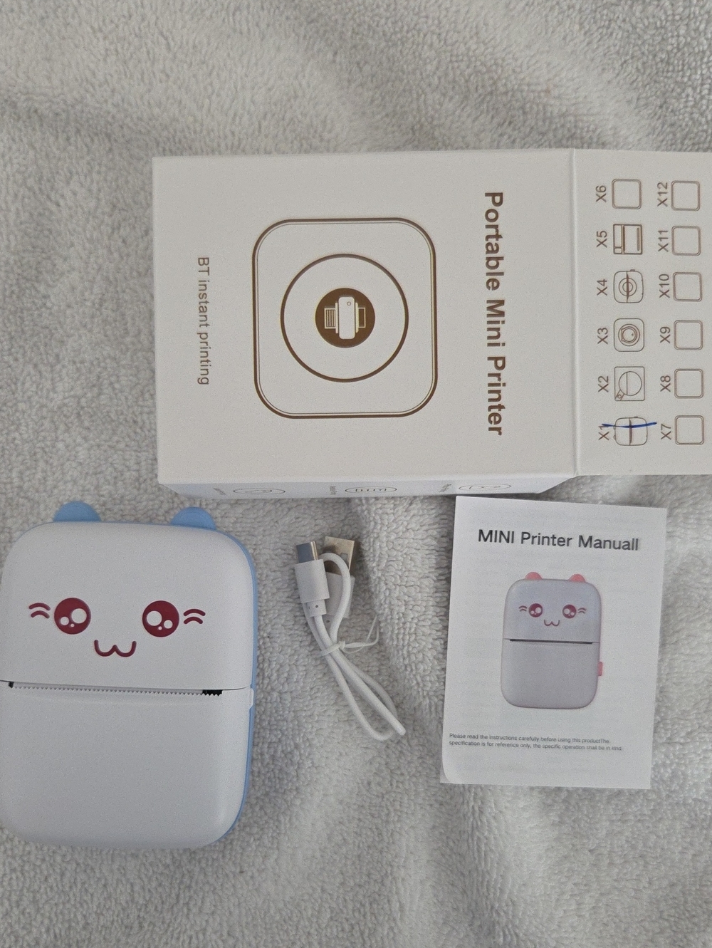 Portable Mini Pocket Photo Printer - Kawaii White with Blue Acent Hand Palm Size
